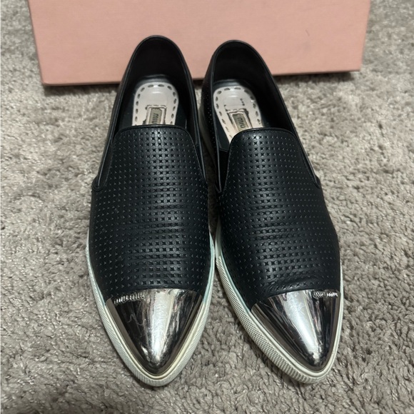 Miu Miu Pointed Metal Cap Toe Sneaker - Picture 2 of 3